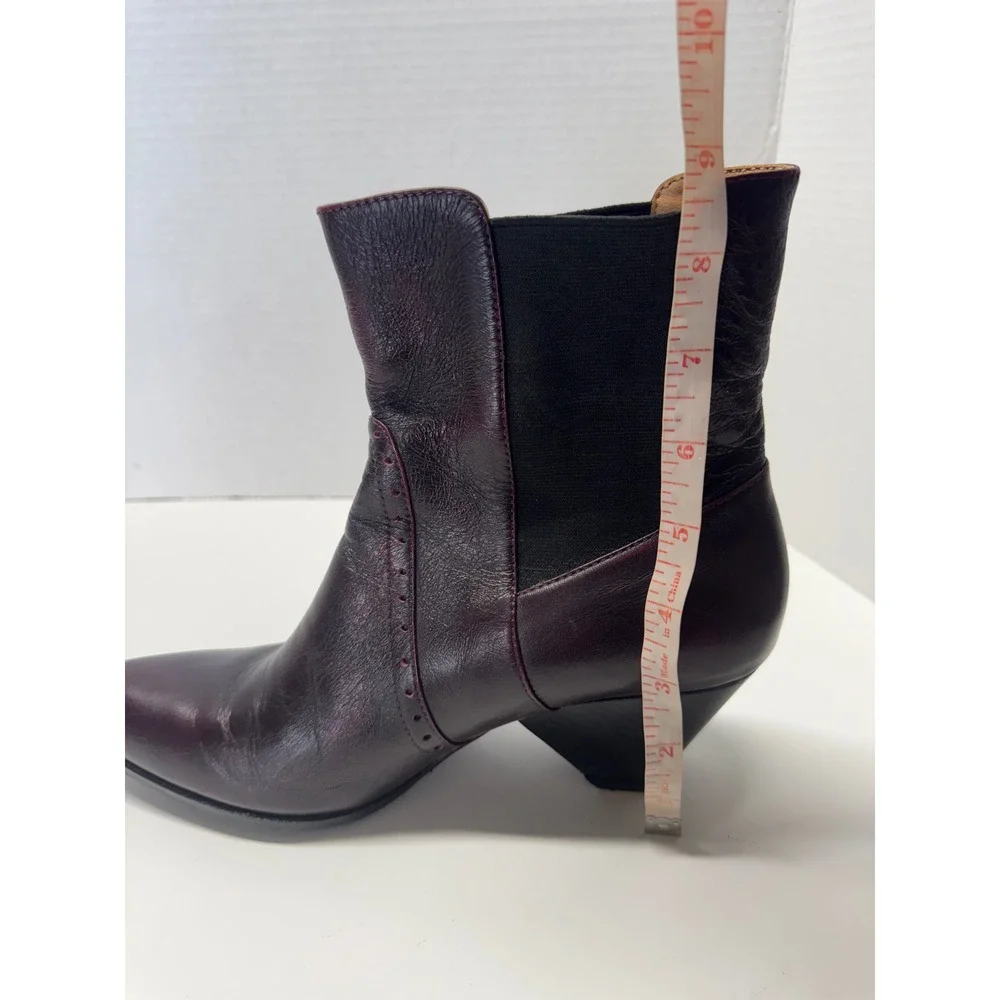 John Fluevog Burgundy Leather Pointed Toe Ankle Boots Brogue Detail Size‎ 7.5